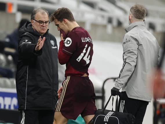 WORST MOMENT - The lowest point of Diego Llorente's Leeds United career so far was the injury after eight minutes of his comeback at Newcastle United. Marcelo Bielsa offered his sympathy. Pic: Getty