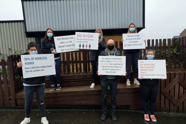 Simon on the Streets (staff pictured) are raising awareness of female homelessness on International Women's Day