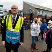 Matthew Fitzpatrick, headteacher at Morley Newlands was on hand to greet pupils and parents as they come back to school.