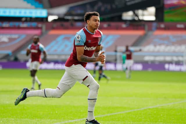 DANGEROUS: West Ham's Jesse Lingard, on loan from Manchester United, pictured scoring his side's second goal in last month's 2-1 win at home to Tottenham Hotspur. Photo by KIRSTY WIGGLESWORTH/POOL/AFP via Getty Images.