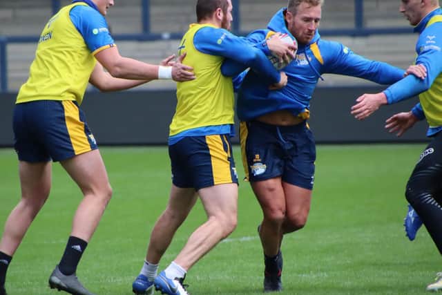 Matt Prior, second from right, is back in pre-season training with Rhinos. Picture by Phil Daly/Leeds Rhinos.