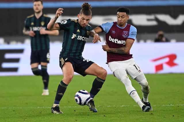 Leeds United's Kalvin Phillips in action at West Ham. Pic: Getty