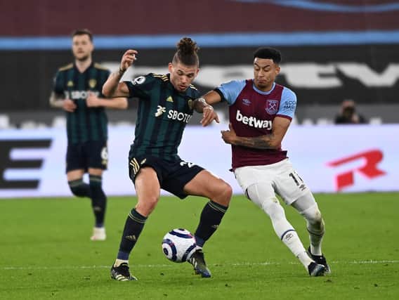Leeds United's Kalvin Phillips in action at West Ham. Pic: Getty
