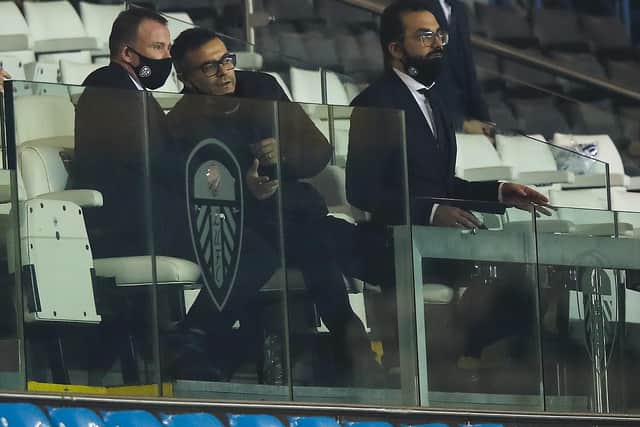 Leeds United sporting director Victor Orta (right), owner Andrea Radrizzani (middle) and managing director Angus Kinnear (left). Pic: Getty