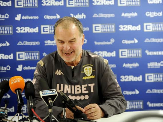 Marcelo Bielsa at a press conference in 2019 (photo: Steve Riding).