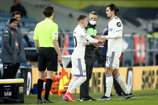 Leeds United defender Pascal Struijk limps off against Aston Villa. Pic: Getty