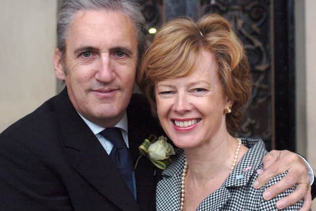 Former Yorkshire Eevning Post editor Chris Bye pictured with his wife Annette after their marriage at Leeds Town Hall in October 2005.