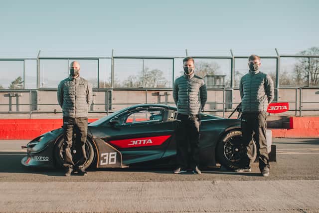 Leeds driver Ollie Wilkinson, far right, with his JOTA team-mates Rob Bell, far left and Ben Barnicoat. Picture: Khyzyl Saleem.