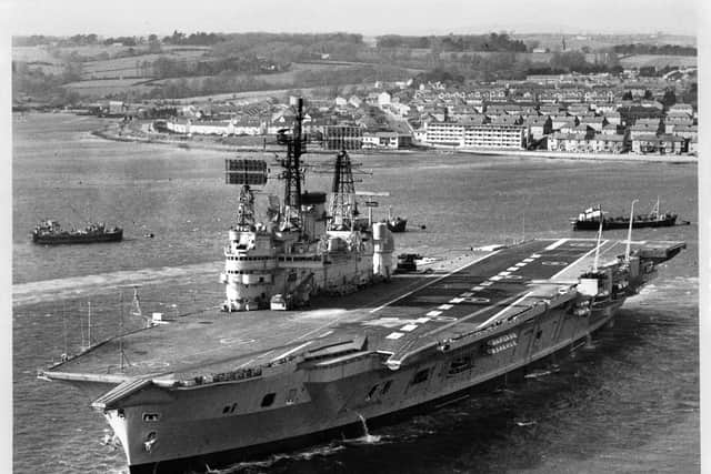 A view of the Aircraft Carrier H.M.S "Ark Royal" in London, England. Circa 1950. (Photo by Central Press/Archive Photos/Getty Images)