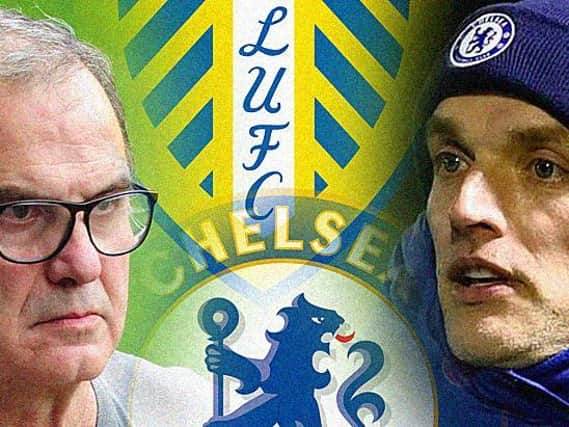 FIRST MEETING: Between Whites head coach Marcelo Bielsa, left, and Chelsea boss Thomas Tuchel, right. Graphic by Graeme Bandeira.