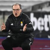 Marcelo Bielsa wearing his Marie Curie daffodil at the London Stadium during Leeds United's match against West Ham (photo: Andy Rain/PA Wire).