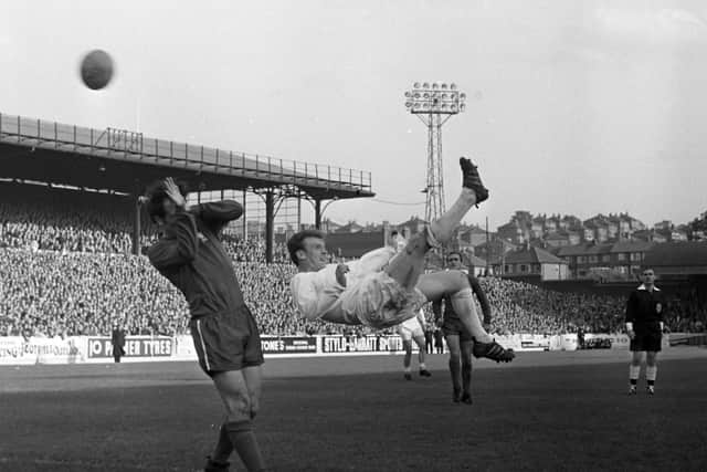 ACROBATICS: From Leeds United's Billy Bremner in the 7-0 thumping of Chelsea of October 1967. Picture by Varleys.