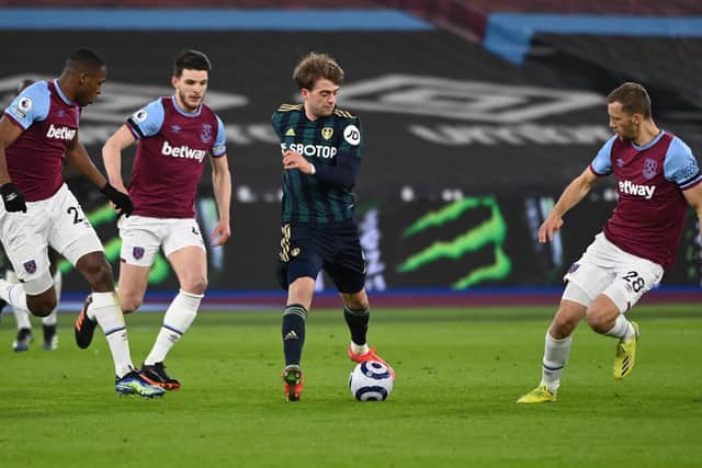 FRUSTRATION: For Leeds United striker Patrick Bamford, centre, in Monday night's defeat at West Ham. Photo by Andy Rain - Pool/Getty Images.