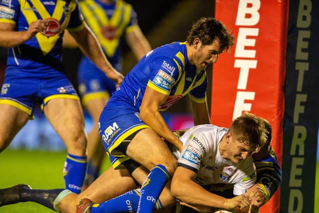 Sam Walters scored his first Super League try for Rhinos at Warrington. Picture by Bruce Rollinson.
