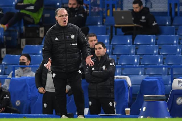 MISSION: For Leeds United head coach Marcelo Bielsa, pictured during December's 3-1 defeat at Chelsea. Photo by Daniel Leal-Olivas - Pool/Getty Images.