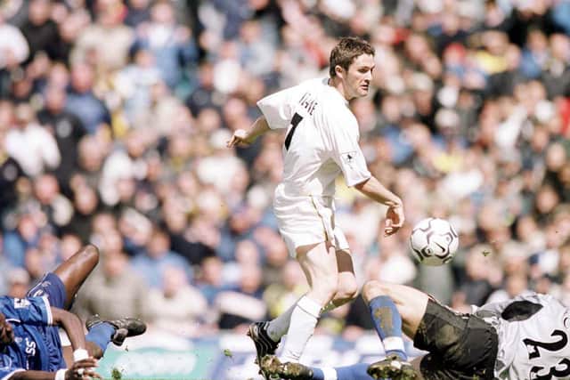 BREAKTHROUGH: Striker Robbie Keane fires Leeds United ahead in the 86th minute of the 2-0 victory against fierce rivals Chelsea in the Elland Road fixture of April 2001. Photo by Tom Shaw/ALLSPORT via Getty Images.