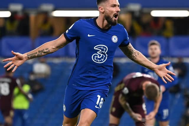 SAME AGAIN? Olivier Giroud netted Chelsea's opening goal in December's 3-1 victory against Leeds United at Stamford Bridge, above, and is now favourite to score first at Elland Road. Photo by Daniel Leal-Olivas - Pool/Getty Images.