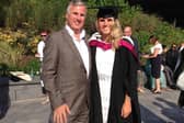 Bryony Turner, 29, with her late father Martyn at her graduation