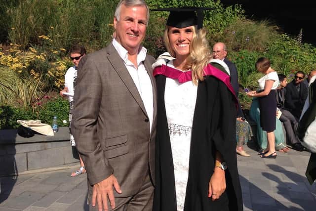 Bryony Turner, 29, with her late father Martyn at her graduation