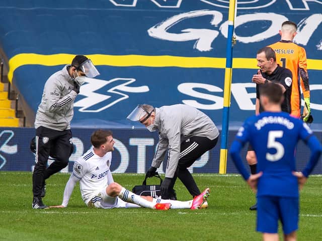 Leeds United striker Patrick Bamford picks up an injury against Chelsea. Pic: Bruce Rollinson