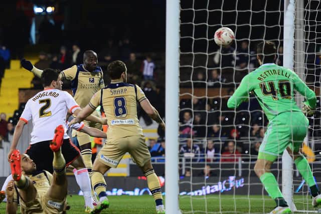 Former Leeds United defender Sol Bamba scores against Fulham. Pic: Getty