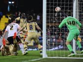 Former Leeds United defender Sol Bamba scores against Fulham. Pic: Getty