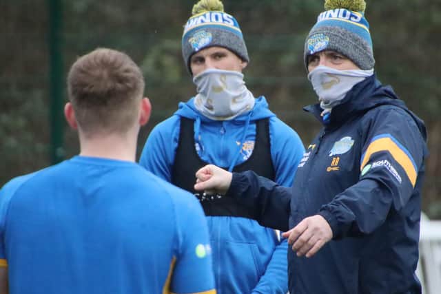 Richard Agar, pictured earlier in pre-season, says more work needs to be done on Rhinos' combinations. Picture by Phil Daly/Leeds Rhinos