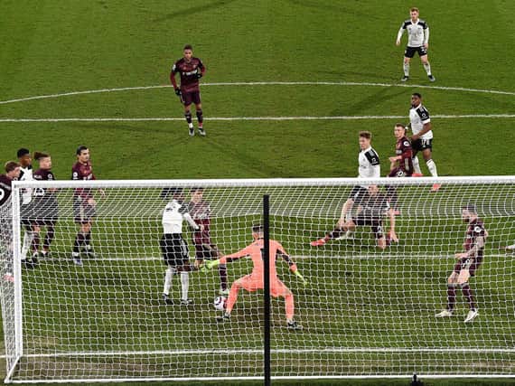 Leeds United defend a Fulham attack at Craven Cottage. Pic: Getty