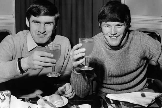 CLOSE: Leeds United team mates and room mates Peter Lorimer, left, and Eddie Gray, right, back in April 1970. Picture by YPN.