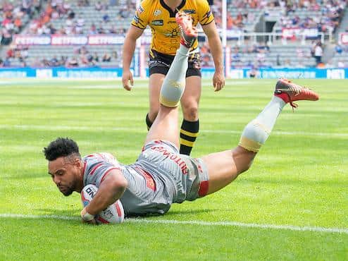 Jodie Broughton, pictured in try scoring action for Catalans Dragons, could make his Batley debut on Saturday.