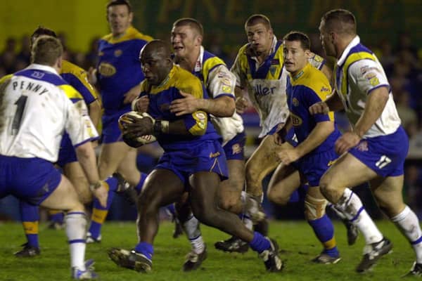 Darren Fleary runs through the middle of the Warrington defence on this day in 2002. Picture: Steve Riding.