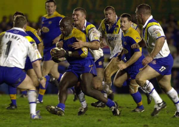 Darren Fleary runs through the middle of the Warrington defence on this day in 2002. Picture: Steve Riding.