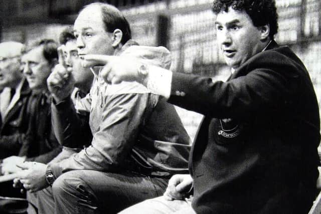 Peter Jarvis, right, alongside David Ward at a Hunslet game in the 1980s. Picture by Tim Clayton.