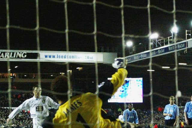 Leeds United striker Mark Viduka scores a penalty against Manchester City. Pic: Getty