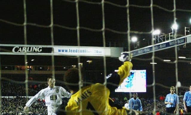 Leeds United striker Mark Viduka scores a penalty against Manchester City. Pic: Getty