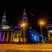 Buildings across Leeds were lit up in blue and yellow in January to remember lives lost to Covid