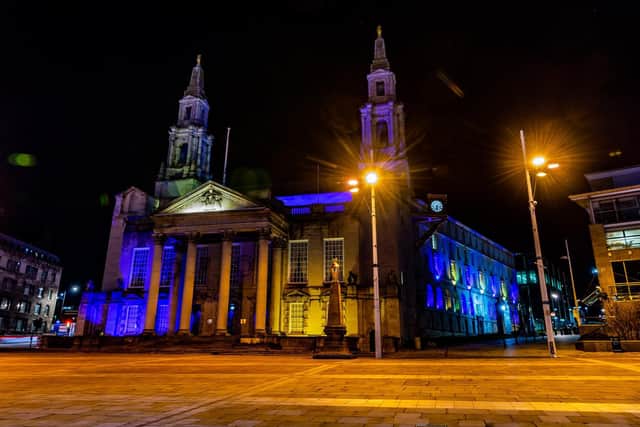 Buildings across Leeds were lit up in blue and yellow in January to remember lives lost to Covid
