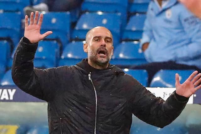 NOT THEM AGAIN: Manchester City boss Pep Guardiola during October's breathless 1-1 draw against Leeds United at Elland Road. Photo by JASON CAIRNDUFF/POOL/AFP via Getty Images.