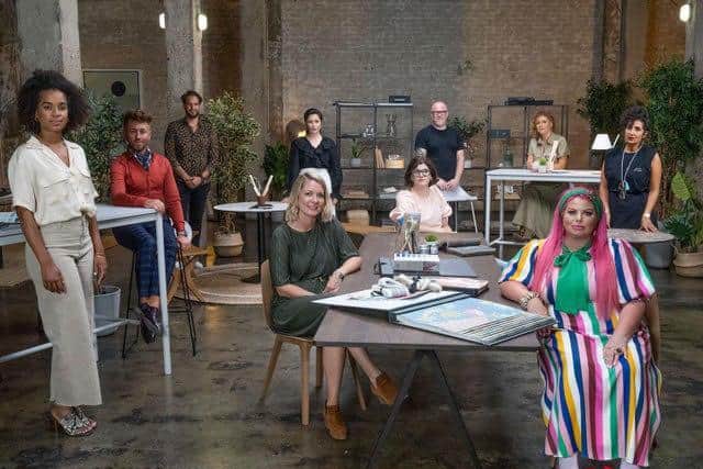 The contestants of Interior Design Masters on BBC Two. Winner Lynsey Ford pictured in green dress. Runner-up Siobhan Murphy pictured in multicoloured dress. Photo: BBC