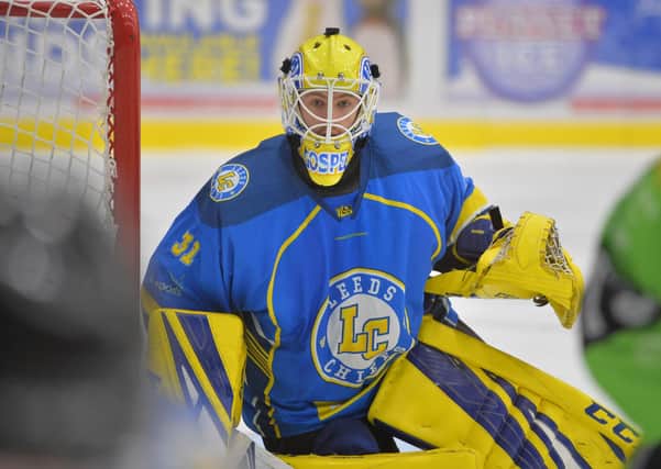 HOPEFUL: Netminder Sam Gospel, in action for Leeds Chiefs against Hull Pirates last season. Picture: Dean Woolley.
