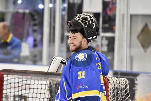 Sam Gospel , in action for Leeds Chiefs last season against former club Telford Tigers. 
Picture courtesy of Steve Brodie.