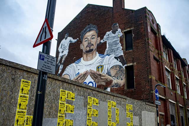A mural on The Calls in the centre of Leeds featuring Leeds United heroes Kalvin Phillips with Albert Johanneson and Lucas Radebe. Picture Tony Johnson.