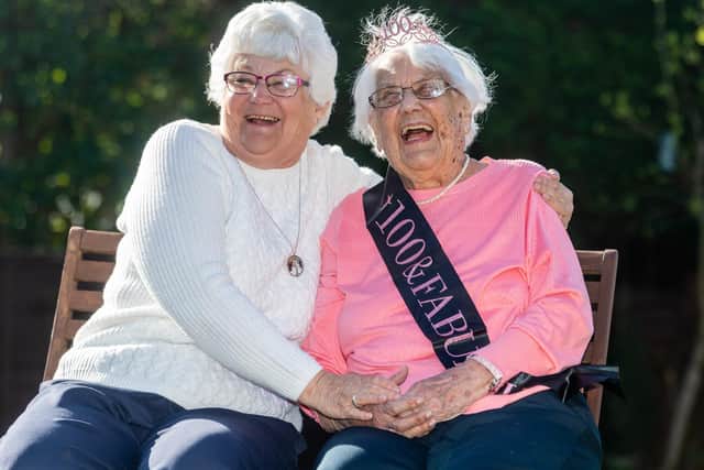 Frances Heaton celebrating her 100th birthday with daughter Linda Barley.

Photo: James Hardisty