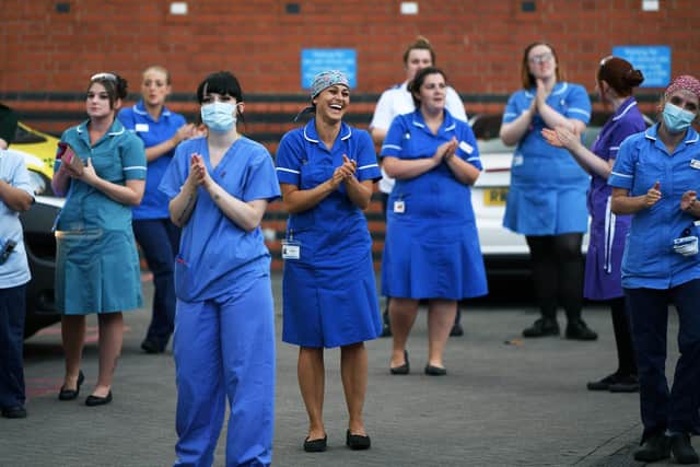 Health staff at Leeds General Infirmary taking part in the national clap for carers last year.