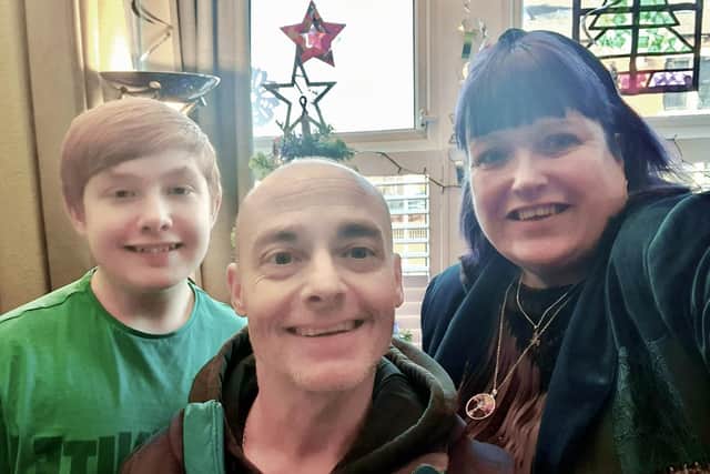 Sarah pictured with her late husband David and 13-year-old son Bradley