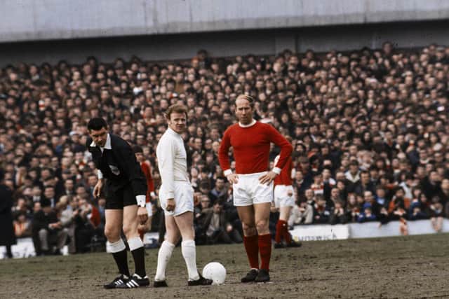 DECISIVE: Leeds United and Manchester United met five times during the 1969-70 season but Billy Bremner, centre, scored the winner as the Whites finally progressed past the Red Devils in the FA Cup. Photo by A. Jones/Express/Getty Images.