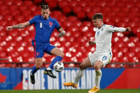 FIFTH CAP: For Leeds United midfielder Kalvin Phillips, left, pictured during Thursday night's 5-0 victory against San Marino at Wembley. Photo by Adrian Dennis - Pool/Getty Images.