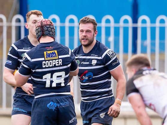 Luke Cooper congratulates Rovers teammate Thomas Minns following a try against Bradford last week. Picture by Allan McKenzie/SWpix.com.
