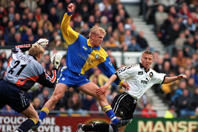 Alf-Inge Haaland in action against Derby County at Pride Park in March 1998. Leeds won 5-0.