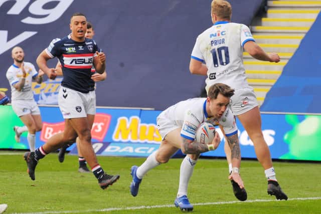 TOP DISPLAY: Richie Myler touches down for Leeds Rhinos against Wakefield. Picture: Steve Riding.